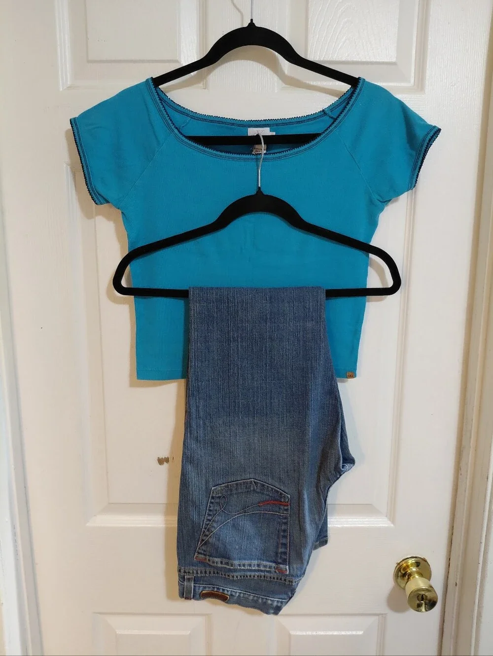 Vintage Y2K 90s Calvin Klein Embroidered Jeans & Blue Baby Tee Outfit Size L/10